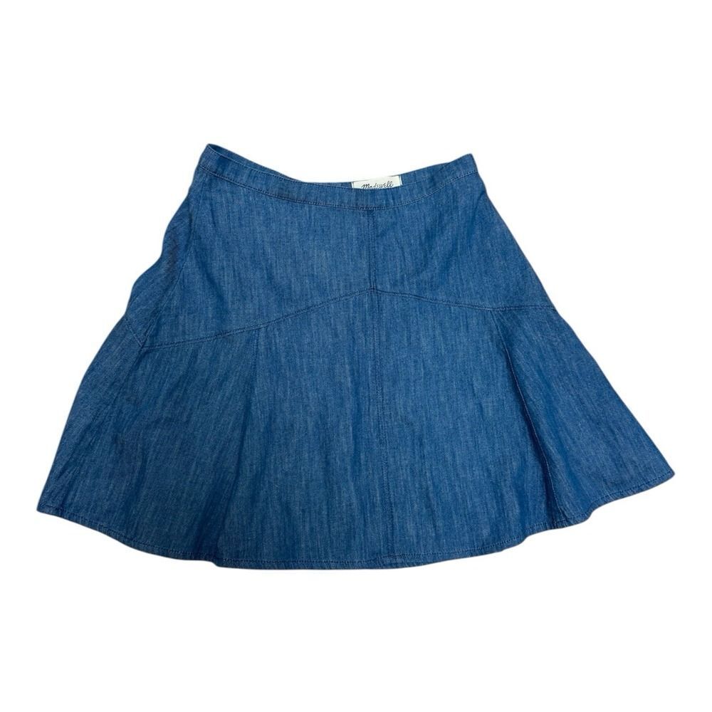 Madewell Linen Blend Blue Denim Jean Skirt Size 0 Zip Closure A-line Zipper